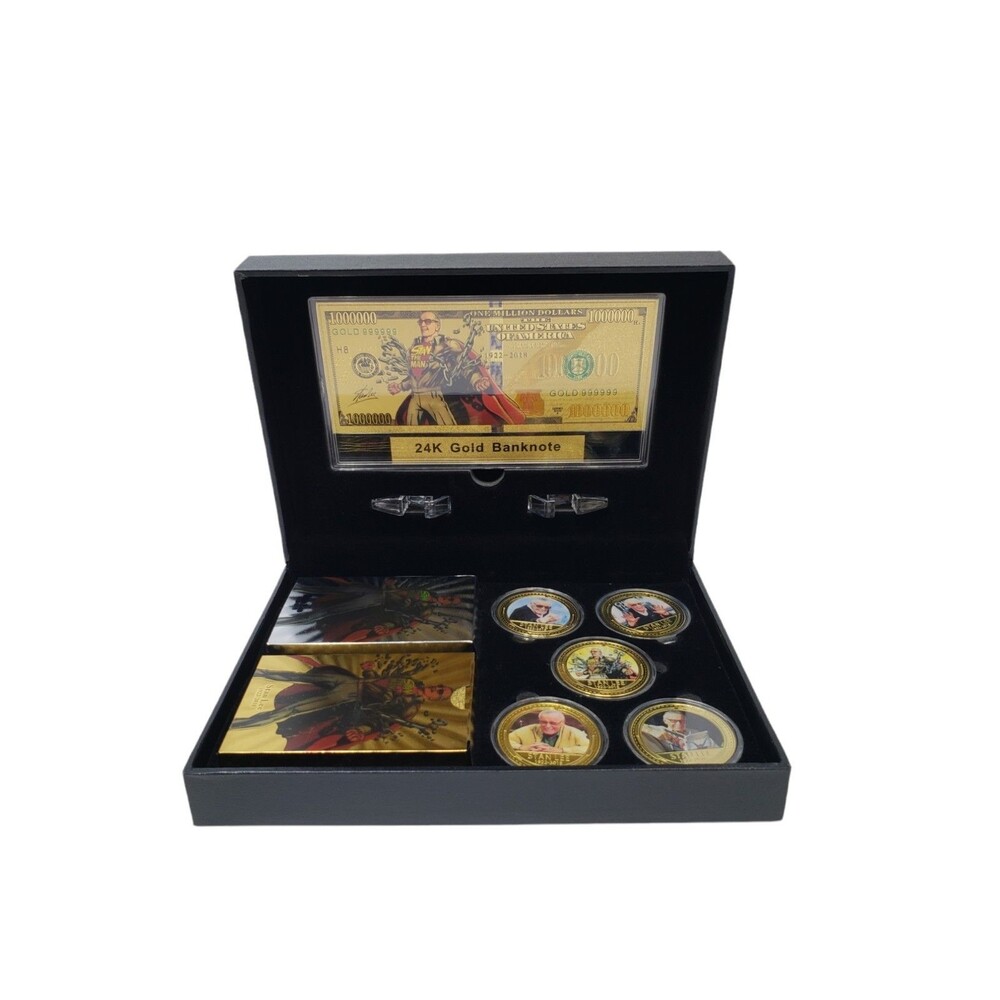 Marvel Superhero Stan Lee Gold Plated Coin Bank Note Card Deck Commemorative Set